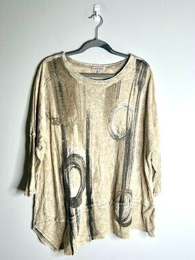Jess & Jane Boho Artsy Eclectic Abstract Print Oversized Tunic Top Lagenlook 1X